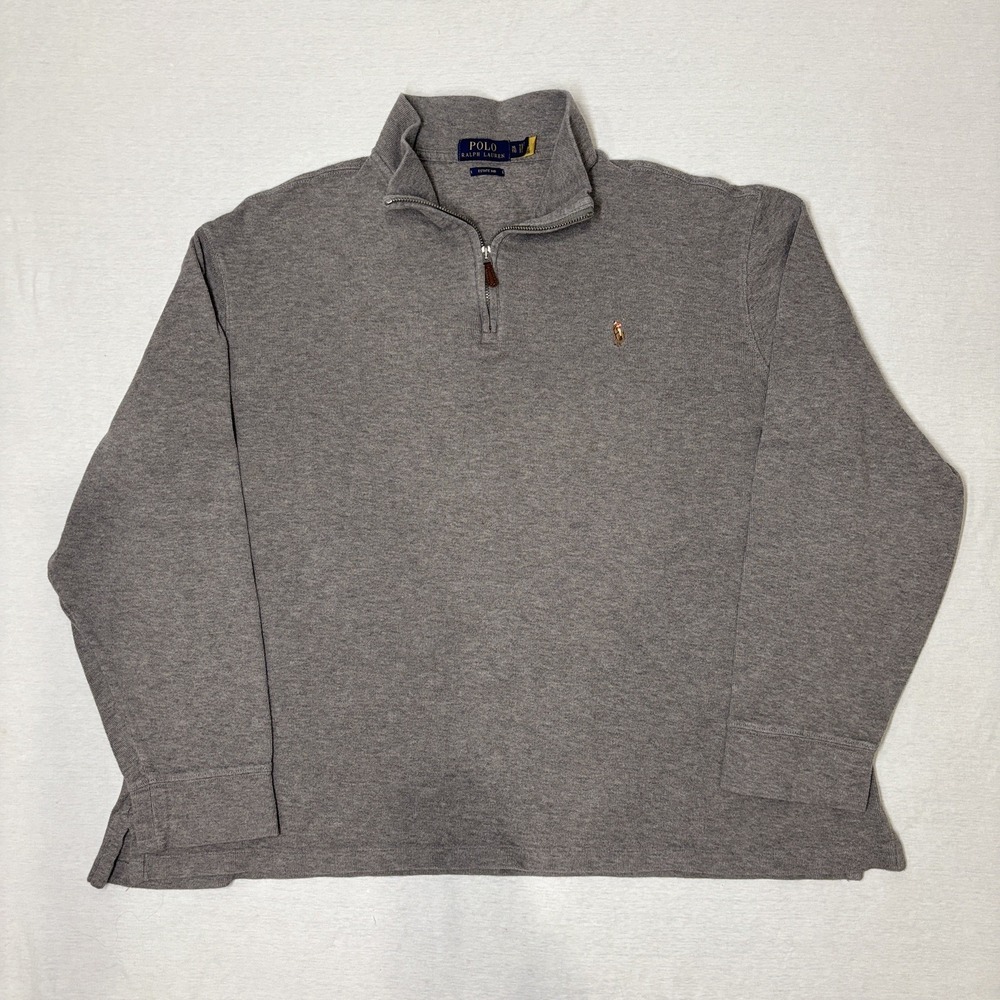 Polo Ralph Lauren Estate Rib 1/4 Zip Sweater Pullover Mens XL Pony Gray